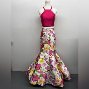 Vibrant Pink and Floral Women's Prom Dress